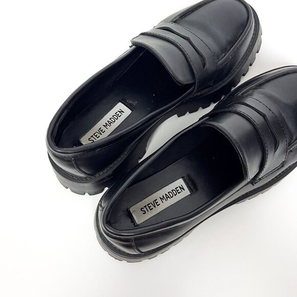 Steve Madden Barb Black Mary Jane Loafers Black | Sz 6.5 | Lug Heel | Chunky - Picture 6 of 7
